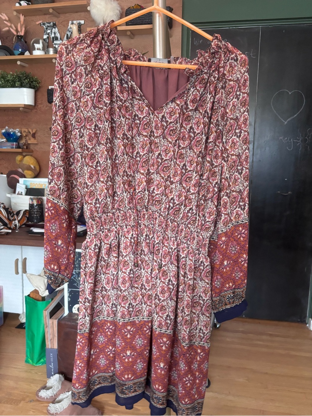 Dress Forum Rust Pink Paisley Long Sleeve Mini Dress